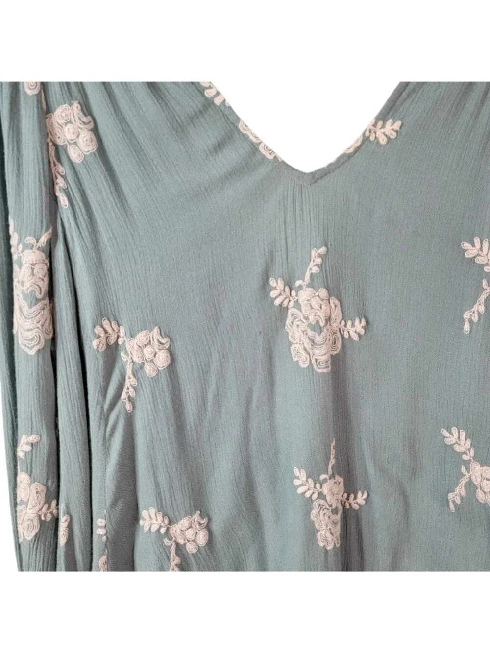 Free People Emma Swing Mini Dress Green Small Lined Cut Out Floral Embroidered B